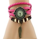 Dámske kožené hodinky s anjelskými krídelkami, ružové