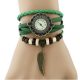 Kožený dámsky náramok hodiniek Angel wings, zelený