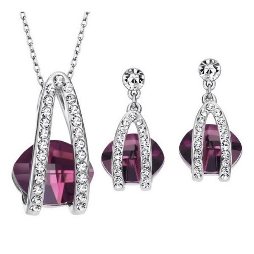 Súprava kamienkových šperkov, Austria Crystal, cyklámenová, zdobená kryštálmi Swarovski