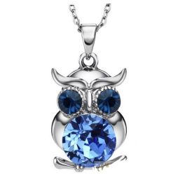   Náhrdelník s príveskom sova, Modrý, zdobený kryštálmi Swarovski