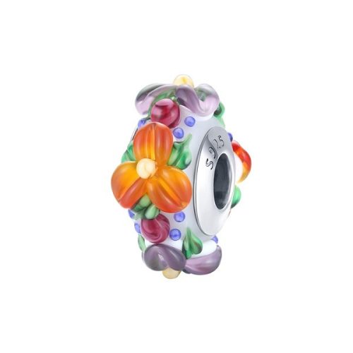 Strieborné kúzlo s farebnými kvetmi