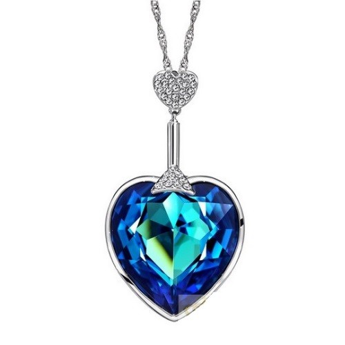 Náhrdelník so srdiečkovým vzorom, modrý, zdobený kryštálmi Swarovski