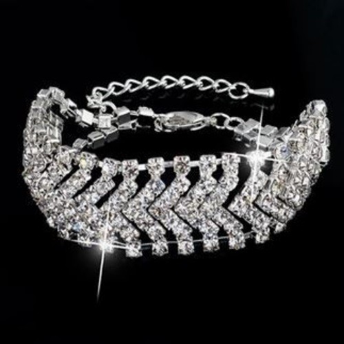 Postriebrený náramok s kryštálmi striebornej farby 17+6 cm