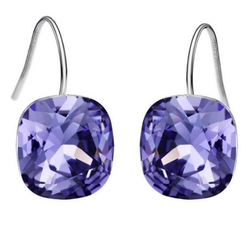 Oválne náušnice fialovej farby zdobené kryštálmi Swarovski
