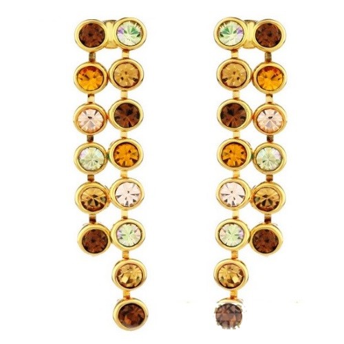 Dlhé kamienkové náušnice, trblietavé zlato, zdobené kryštálmi Swarovski