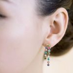 Dlhé, kamienkové náušnice, Multicolor, zdobené kryštálmi Swarovski