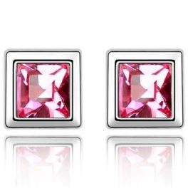 Náušnice Kockka, ružové, zdobené kryštálmi Swarovski