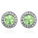 Okrúhle kamienkové náušnice, chryzolit, zdobené kryštálmi Swarovski