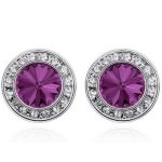 Okrúhle kamienkové náušnice, ametyst, zdobené kryštálmi Swarovski