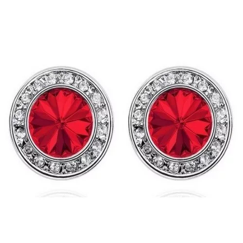 Kolo kameňové náušnice, Svetlé Siam, zdobené Swarovski krištáľmi