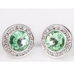 Okrúhle kamienkové náušnice, chryzolit, zdobené kryštálmi Swarovski