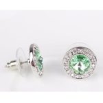 Okrúhle kamienkové náušnice, chryzolit, zdobené kryštálmi Swarovski