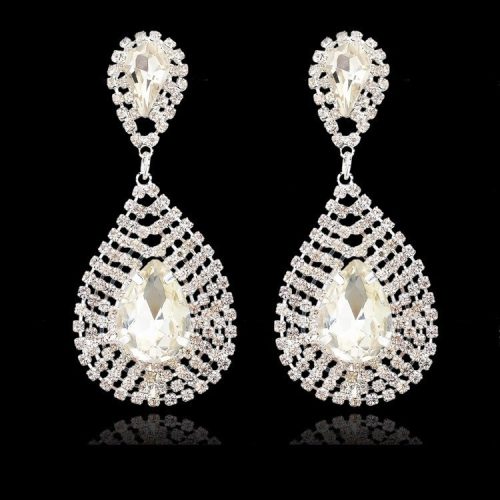 Postriebrené náušnice, visiace, s horským krištáľom, v striebornej farbe