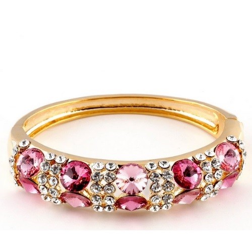 Kamenný náramok, ružový, zdobený kryštálmi Swarovski