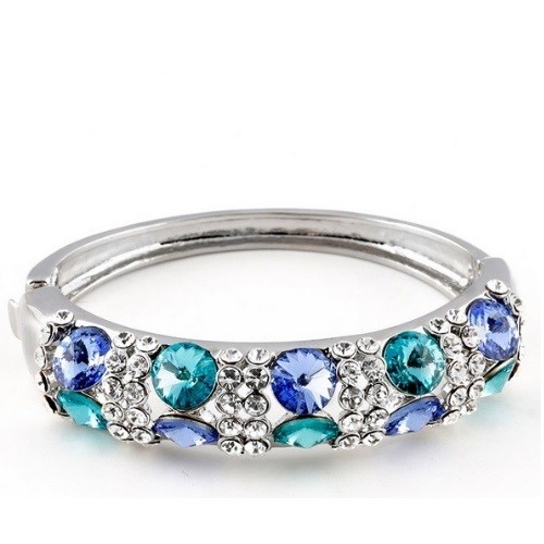 Kamenný náramok, modrý, zdobený kryštálmi Swarovski