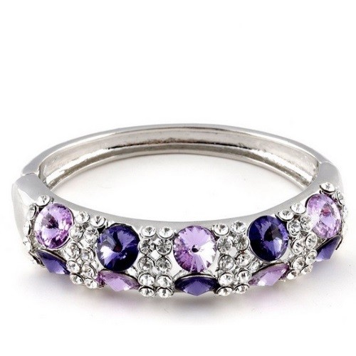 Kamenný náramok, fialový, zdobený kryštálmi Swarovski