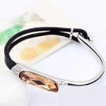 Kožený náramok, Clear Topaz, zdobený kryštálmi Swarovski