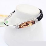 Kožený náramok, Clear Topaz, zdobený kryštálmi Swarovski