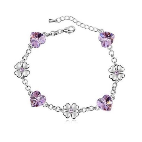 Náramok srdiečko a ďatelina, Viola, zdobený kryštálmi Swarovski