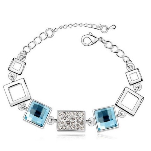 Štvorcový náramok, Aquamarine, zdobený kryštálmi Swarovski