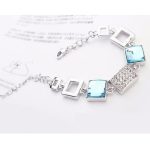 Štvorcový náramok, Aquamarine, zdobený kryštálmi Swarovski