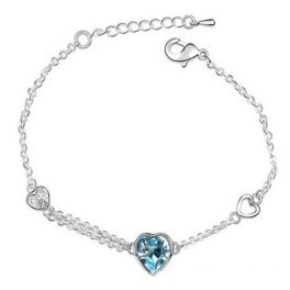   Náramok s príveskom srdiečko, Aquamarine, zdobený kryštálmi Swarovski