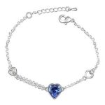 Náramok s príveskom srdiečko, zafír, zdobený kryštálmi Swarovski