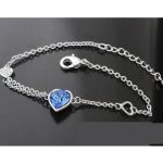 Náramok s príveskom srdiečko, zafír, zdobený kryštálmi Swarovski