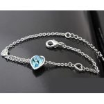 Náramok s príveskom srdiečko, Aquamarine, zdobený kryštálmi Swarovski
