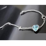 Náramok s príveskom srdiečko, Aquamarine, zdobený kryštálmi Swarovski