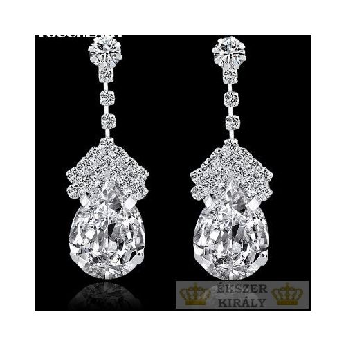 Postriebrené náušnice v tvare kvapky zdobené kryštálmi, biele