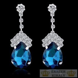   Postriebrené náušnice v tvare kvapky zdobené kryštálmi, modrá
