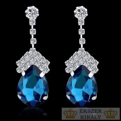 Postriebrené náušnice v tvare kvapky zdobené kryštálmi, modrá