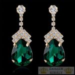 Postriebrené náušnice v tvare kvapky zdobené kryštálmi, zelené
