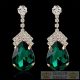 Postriebrené náušnice v tvare kvapky zdobené kryštálmi, zelené