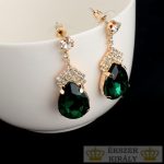 Postriebrené náušnice v tvare kvapky zdobené kryštálmi, zelené