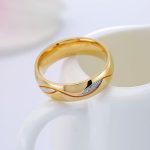 Dámska snubná obrúčka s geometrickým vzorom, nehrdzavejúca oceľ, zlatá, veľkosť 11