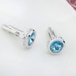 Manžetové gombíky s krištáľom Swarovski, okrúhle, akvamarínové