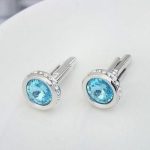 Manžetové gombíky s krištáľom Swarovski, okrúhle, akvamarínové