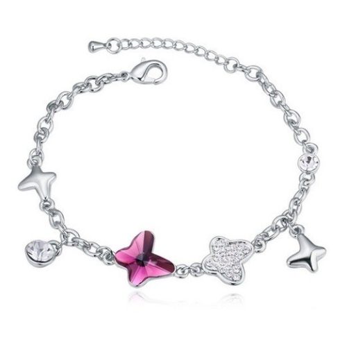 Motýľový náramok, Ametyst, zdobený kryštálmi Swarovski
