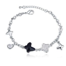 Motýľový náramok, Jet, zdobený kryštálmi Swarovski