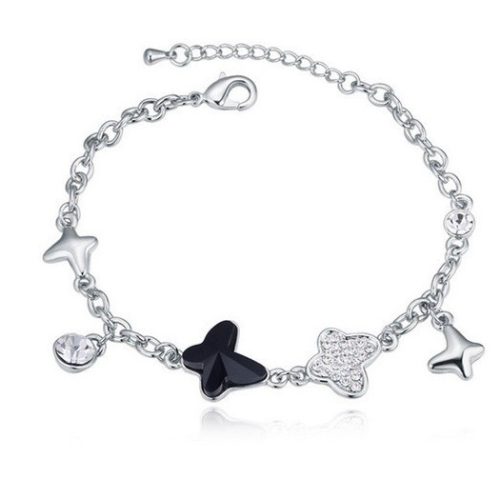Motýľový náramok, Jet, zdobený kryštálmi Swarovski