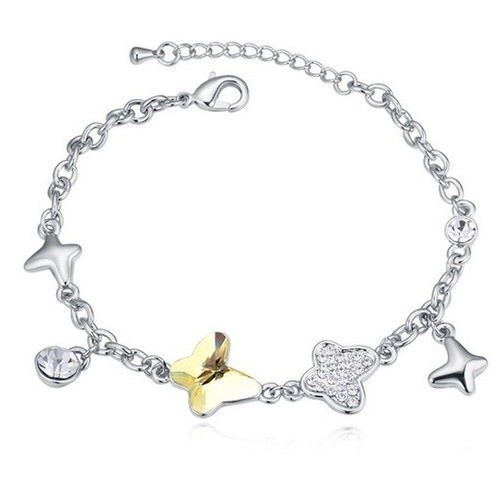 Motýľový náramok, Žltobiely, zdobený kryštálmi Swarovski