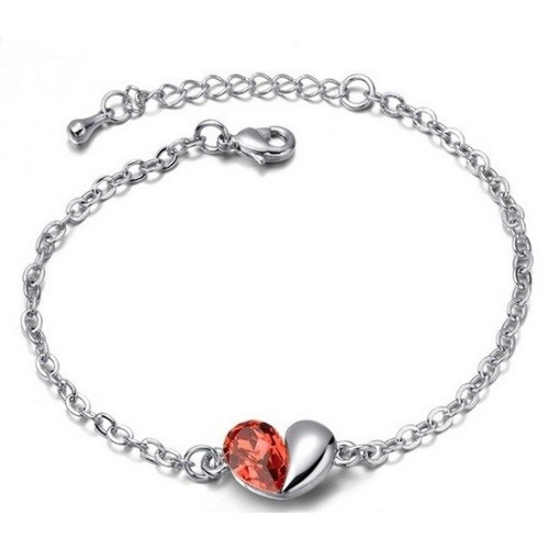 Srdiečkový náramok, Padparadscha, zdobený kryštálmi Swarovski