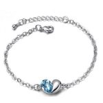 Náramok srdiečko, Aquamarine, zdobený kryštálmi Swarovski