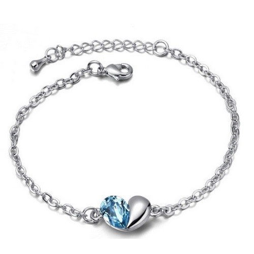 Náramok srdiečko, Aquamarine, zdobený kryštálmi Swarovski