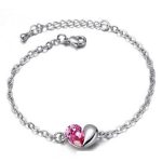 Náramok srdiečko, ružový, zdobený kryštálmi Swarovski