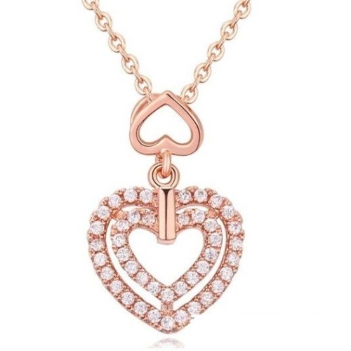 Dvojitý náhrdelník v tvare srdca, Rosegold, ružové zlato