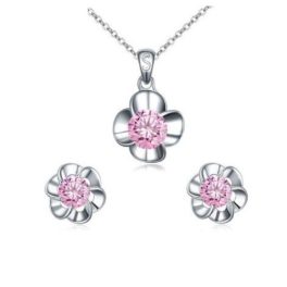 Súprava šperkov v tvare kvetu, ružová