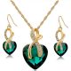 Pozlátená súprava náušníc a náhrdelníka v tvare srdca, zelená